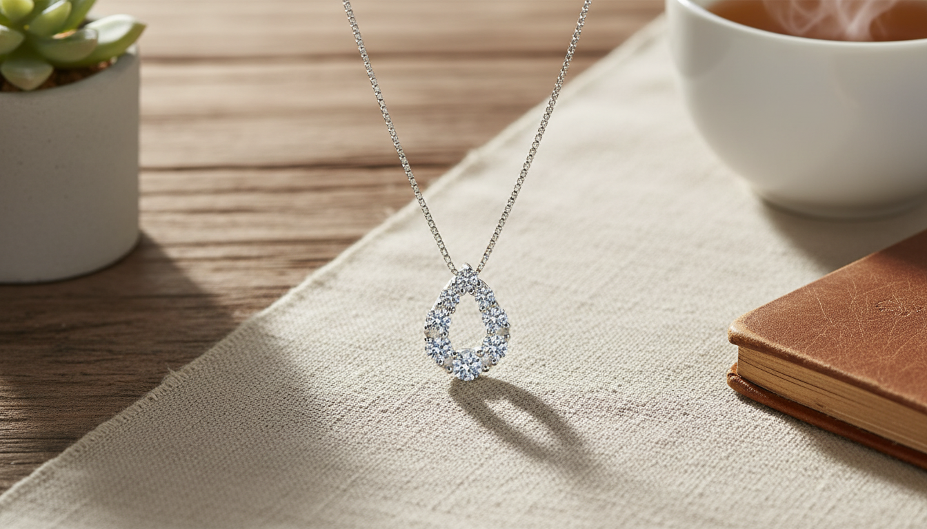 18K White Gold Moissanite Teardrop Pendant Necklace