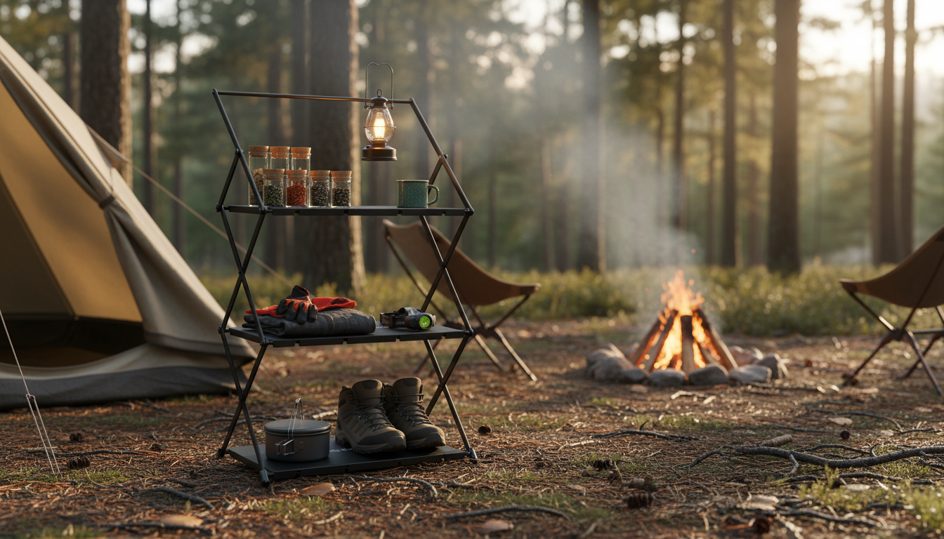 3-Tier Aluminum Camp Shelf with Hanger & Spice Rack