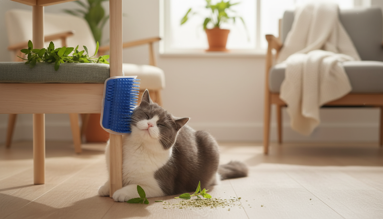 Catnip Self-Grooming Corner Brush: Less Shedding, More Calm