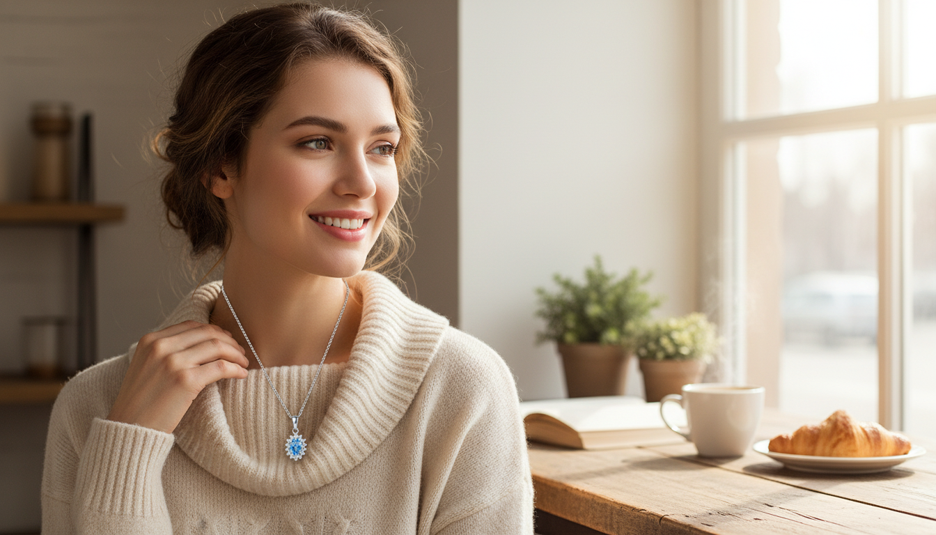 Turquoise Oval Pendant Moissanite Necklace in Silver