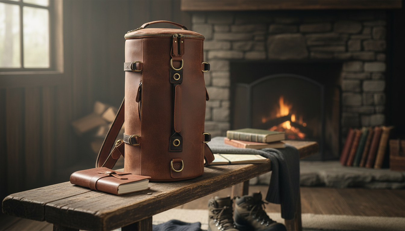 Vintage Leather Bucket Backpack: Men’s Travel Daypack