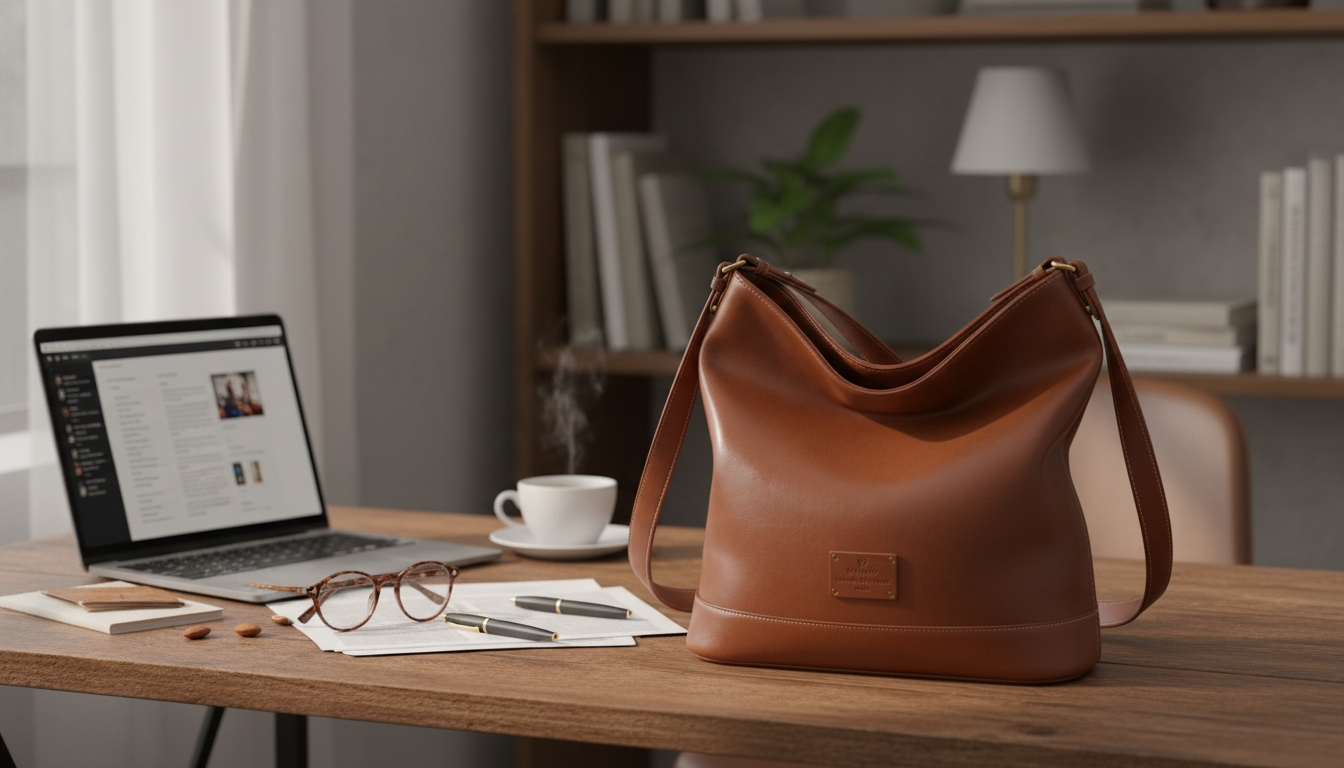 Large Genuine Leather Tote Bag: Work-Ready Shoulder Carry