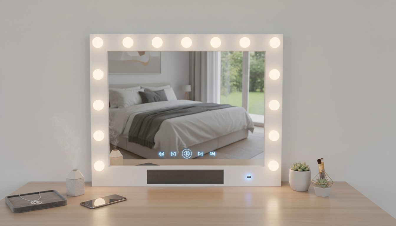 Smart Vanity Mirror 28x23: Lights, Bluetooth, USB