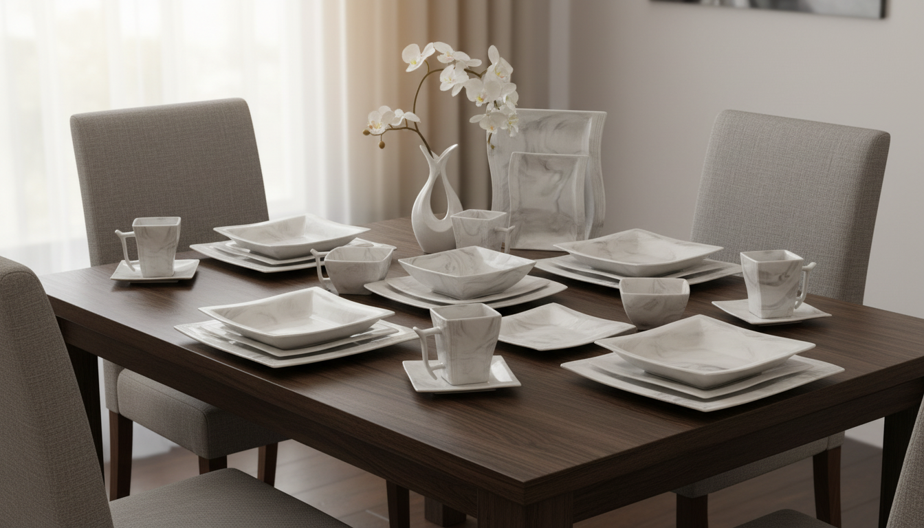 30-Piece Marble Porcelain Dinnerware Set: Modern Table Upgrade
