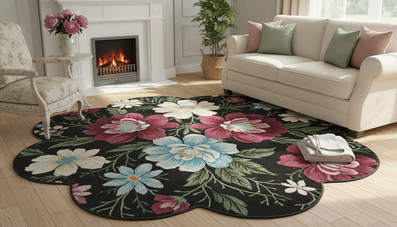 Black Floral Shaped Washable Rug: Placement & Care Tips