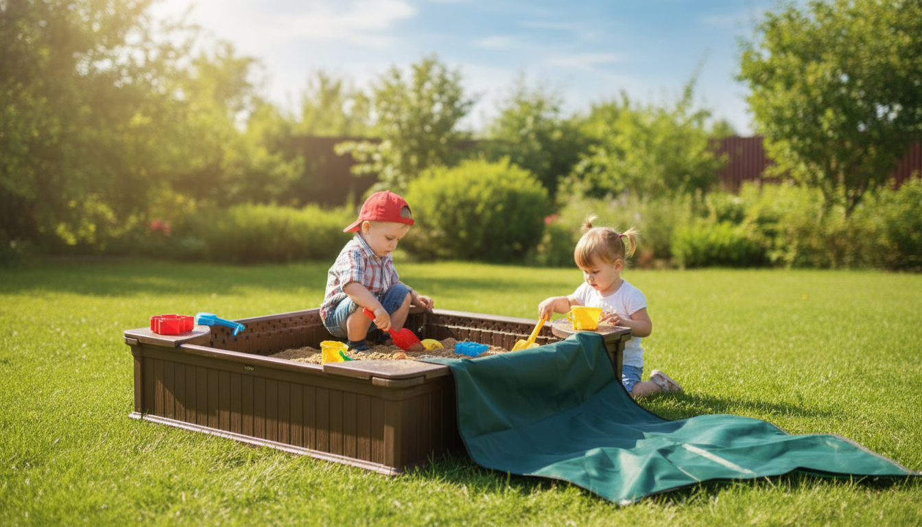 Covered Kids Sandbox with Corner Seats for Cleaner Play