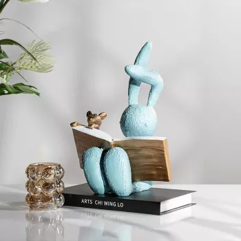 Reading Rabbit Resin Figurine for Cozy Kids’ Room Decor